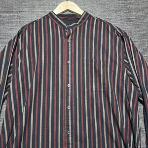 Scully Shirt Men's XL Black Striped Long Sleeve Button Band Collar Western RW293